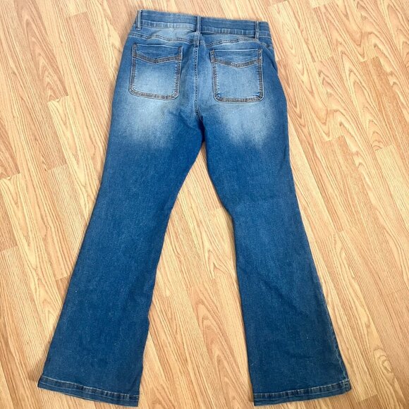 Indigo Poppy Tummy Control Bootcut with Classic Pockets Distressed Denim Size 12 - Picture 7 of 9